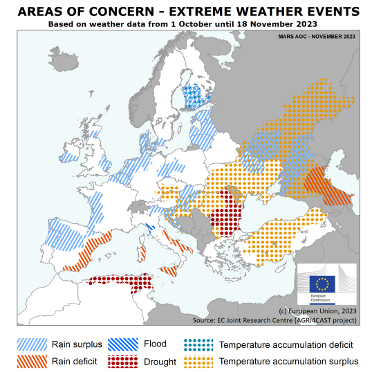Europoje sąlygos žieminiams pasėliams