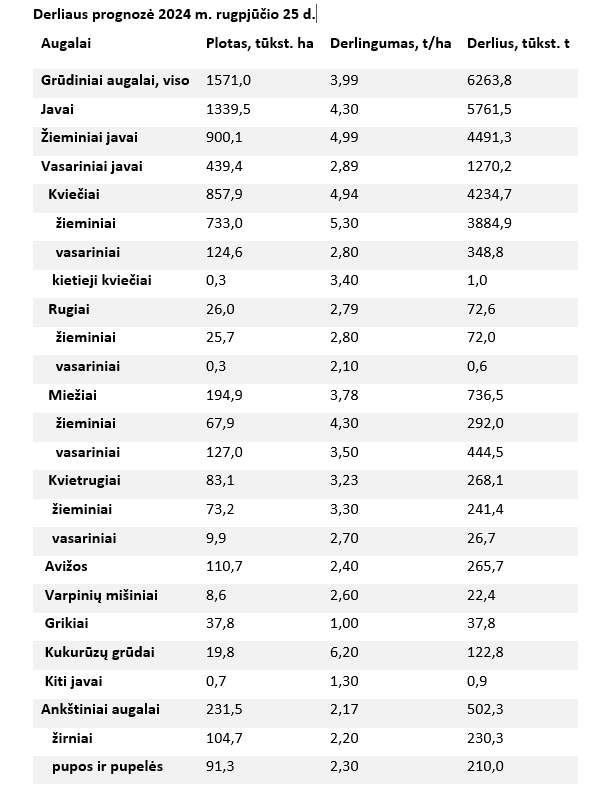 derliaus prognozės