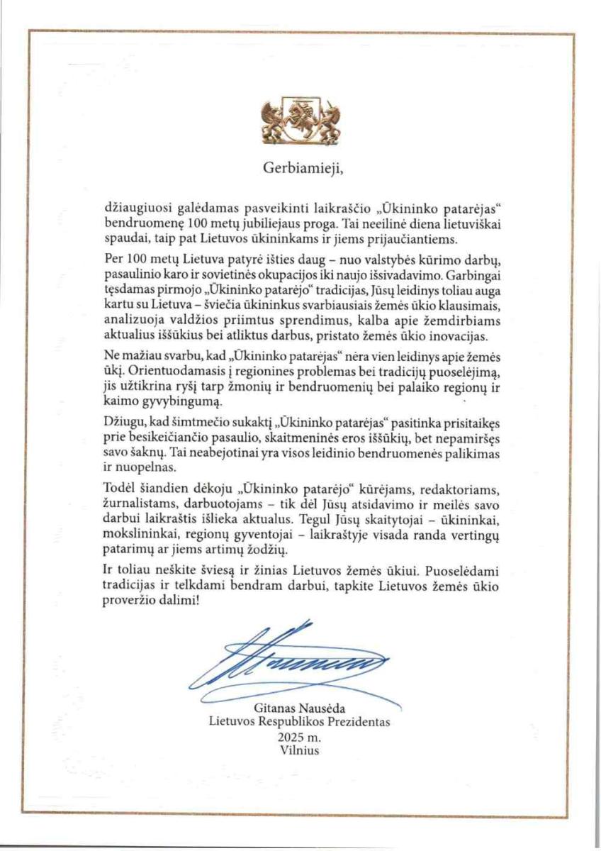 Prezidento sveikinimas